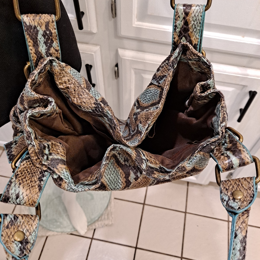 Ebisu Elegant Python Teal Brown Print Shoulder Ba… - image 7